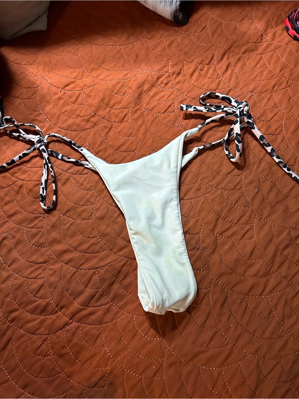 White leopard thong bikini bottom